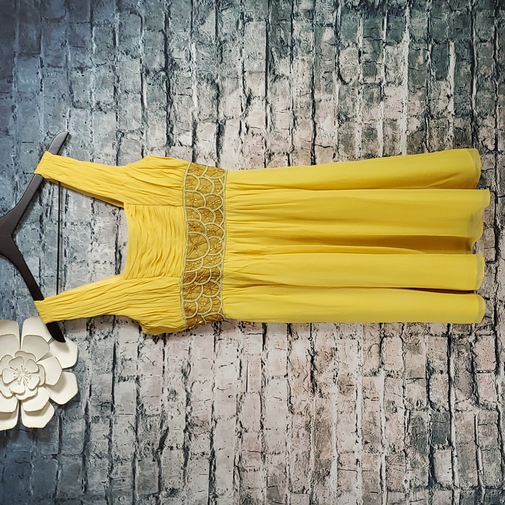 Diane von Furstenberg | Yellow Silk Beaded Babydoll Cocktail Dress
